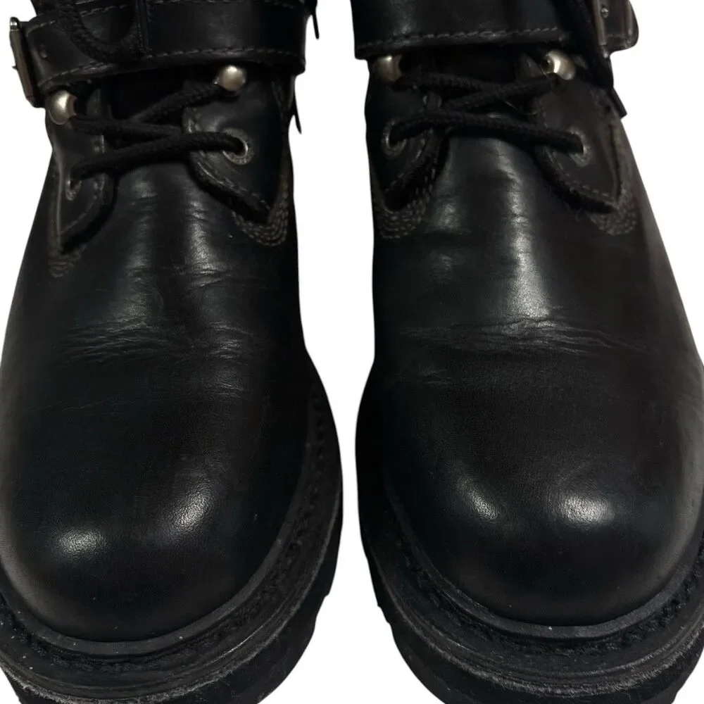Harley Davidson 84143 Mens 9.5 Black Leather Motorcycle Boots Side Zip Eagle